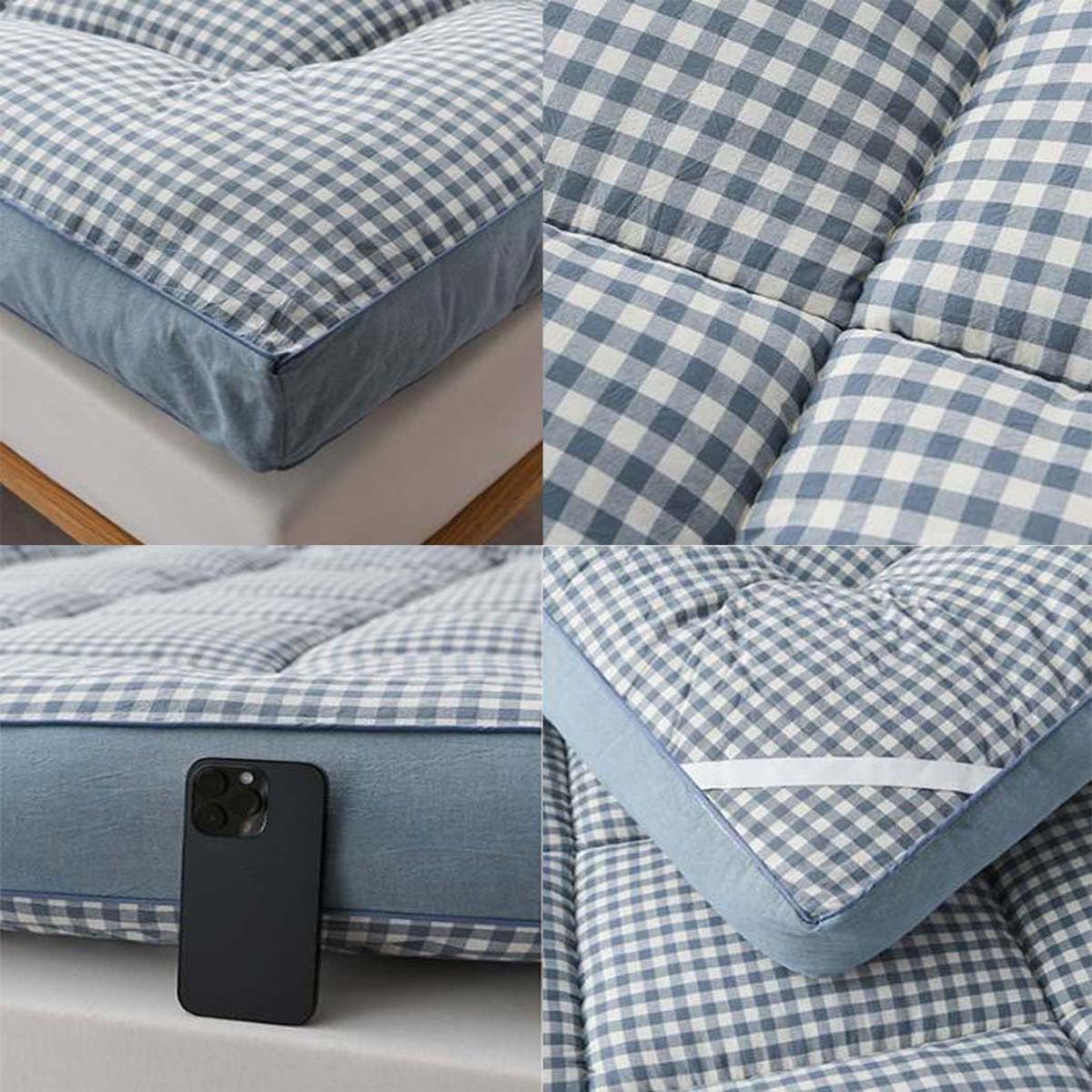 Danchen Matelas de sol futon, matelas de sol pliable, enroulable et doux, extra épais et doux, pour lit, dortoirs, camping, canapés, chaises longues (180 x 200 cm, carreaux gris)