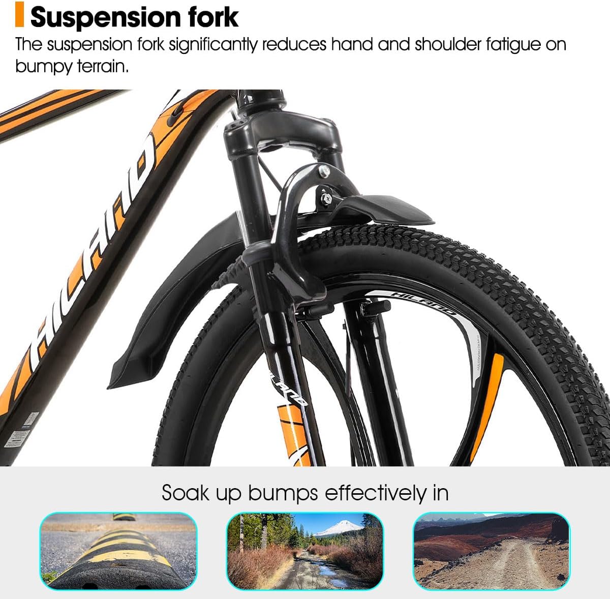 HILAND 26" MTB Mountain Bike for Men Women Adults, 18-Speed, Disc Brake, Lightweight Aluminum Frame, 3/6 Spoke Wheel