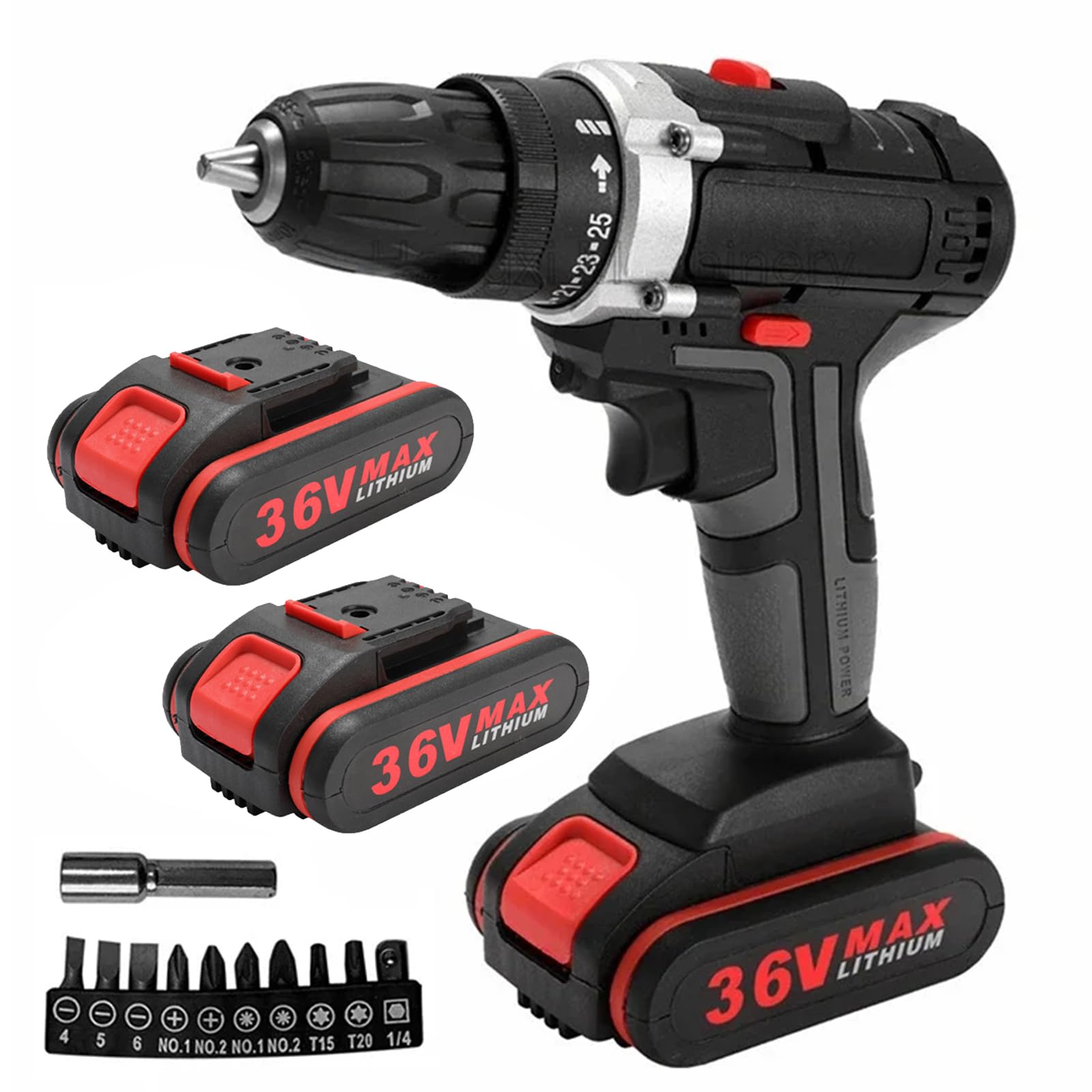 Perceuse à Percussion électrique 36V - Perceuse électrique sans Fil 2 en 1 avec 2 Batteries Lithium-ION et lumière LED, kit de perceuse-visseuse compacte à 2 Vitesses pour Maison et Bricolage Black