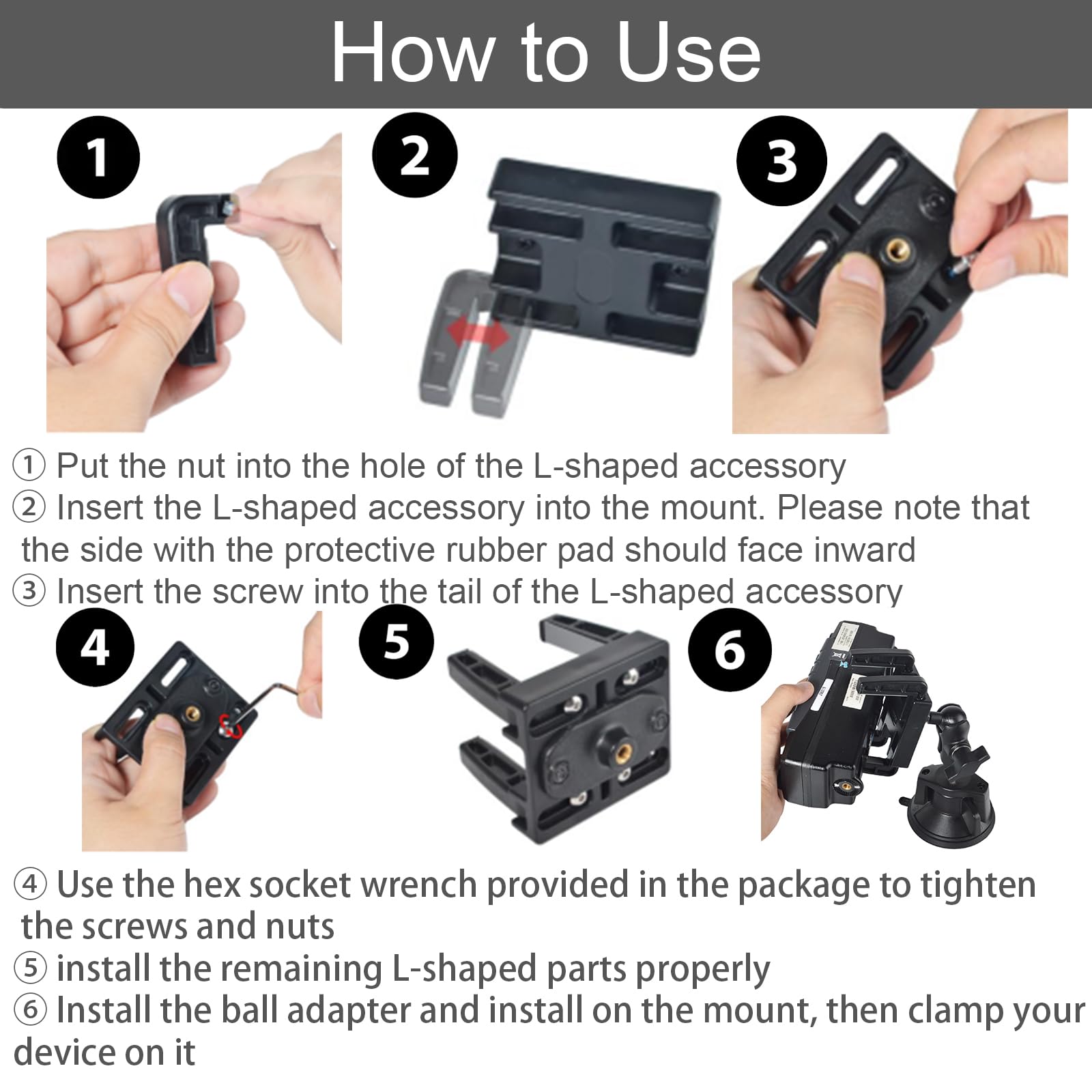 Soporte Universal Ajustable Para Radioafición Y Escáner | Esfera 25 Mm | Altura 30-65 Mm | Compatible RAM