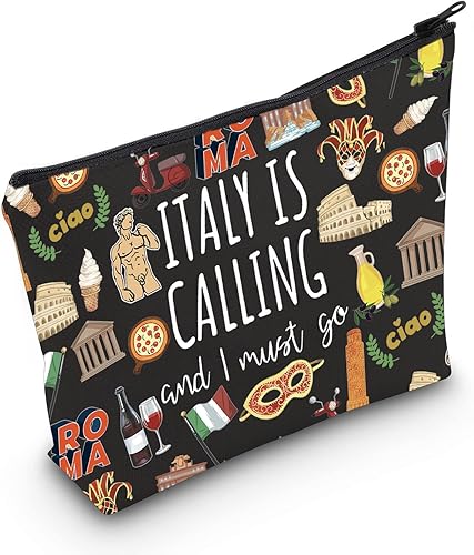 POFULL Italia Map icónico regalo tradicional de recuerdo ITALY Is Calling and I Must Go Traveller Bolsa de maquillaje Bolsa de maquillaje, ITALIA