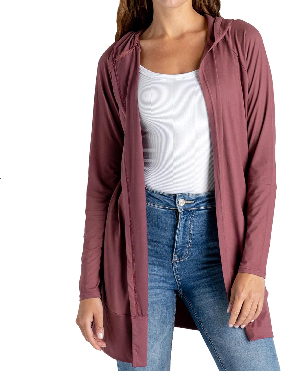 FITKICKS Everywear Lightweight Cardigan Relaxed Hooded Tunic Sweater with Deep Side Pockets Cardigan for Women, Girls
