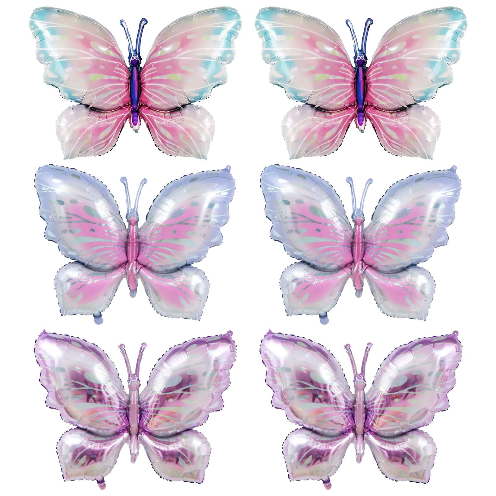 6 Stück Schmetterling Folienballons | 32 X 21 Zoll | Helium Oder Luft Befüllbar | Für Geburtstag, Baby-Party & Märchen-Deko