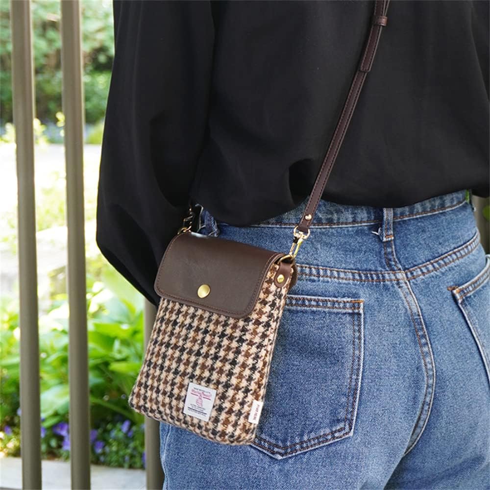 TAILORMAP Harris Tweed Small Crossbody Bags Cell Phone Purse for Women Leather Wallet Purses with Adjustable Strap