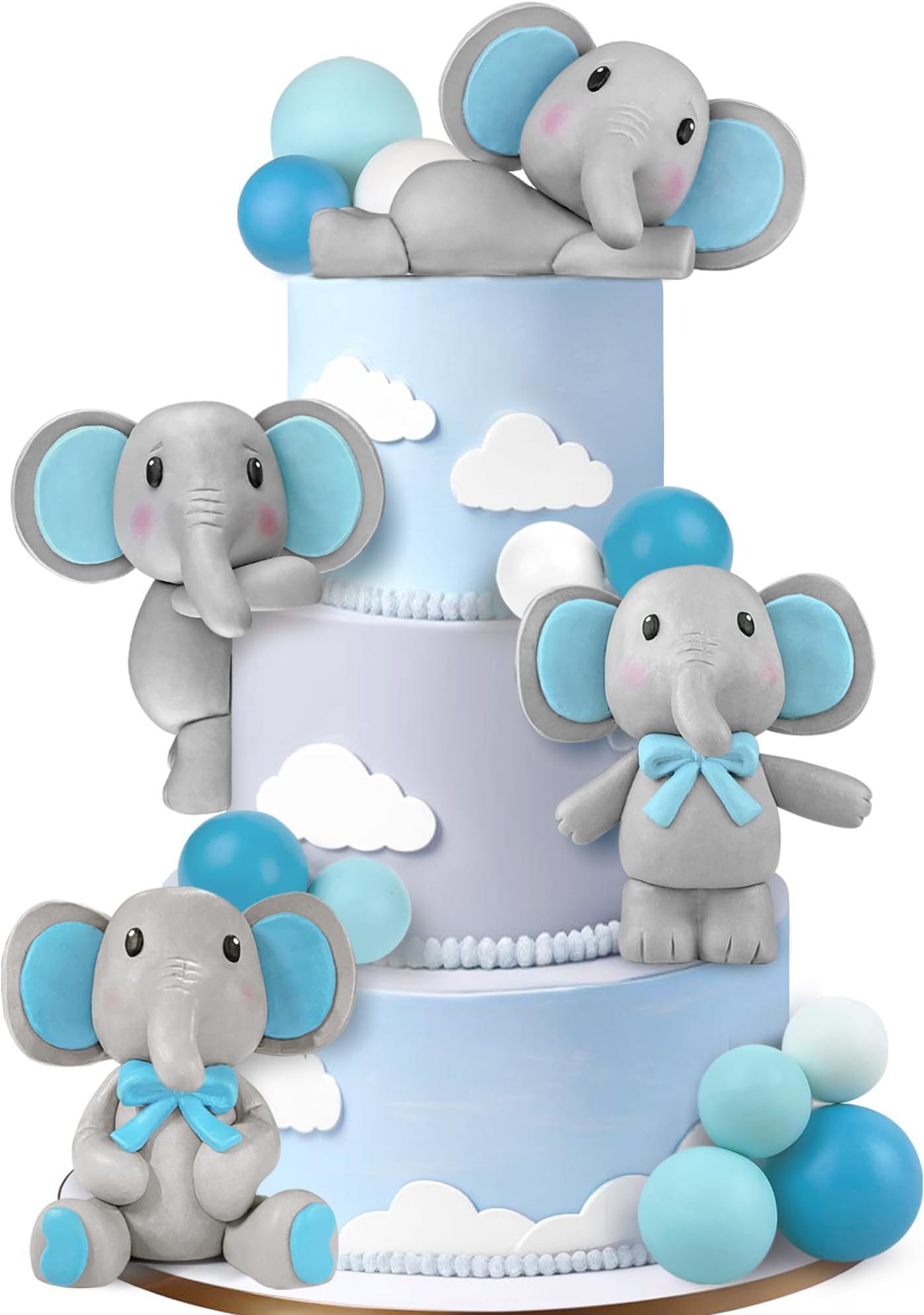 KDPATFAV12 PCS Blue Elephant Cake Decoration Cute Baby Elephant Cake Decorations Balls Cake Picks for Baby Shower Cake Decoration Boy Elephant Theme Party Supplies