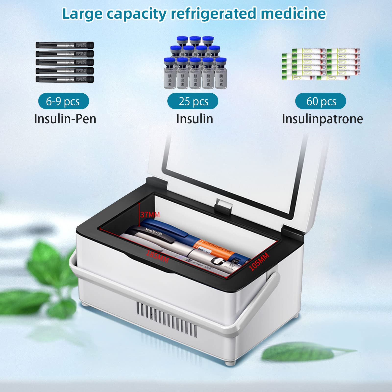 Refrigerador de medicamentos y Enfriador de insulina, Bolsa enfriadora portátil de Alta Capacidad de 2-18 °C, Mini Enfriador de insulina USB táctil Inteligente de Alta Capacidad 4xBattery
