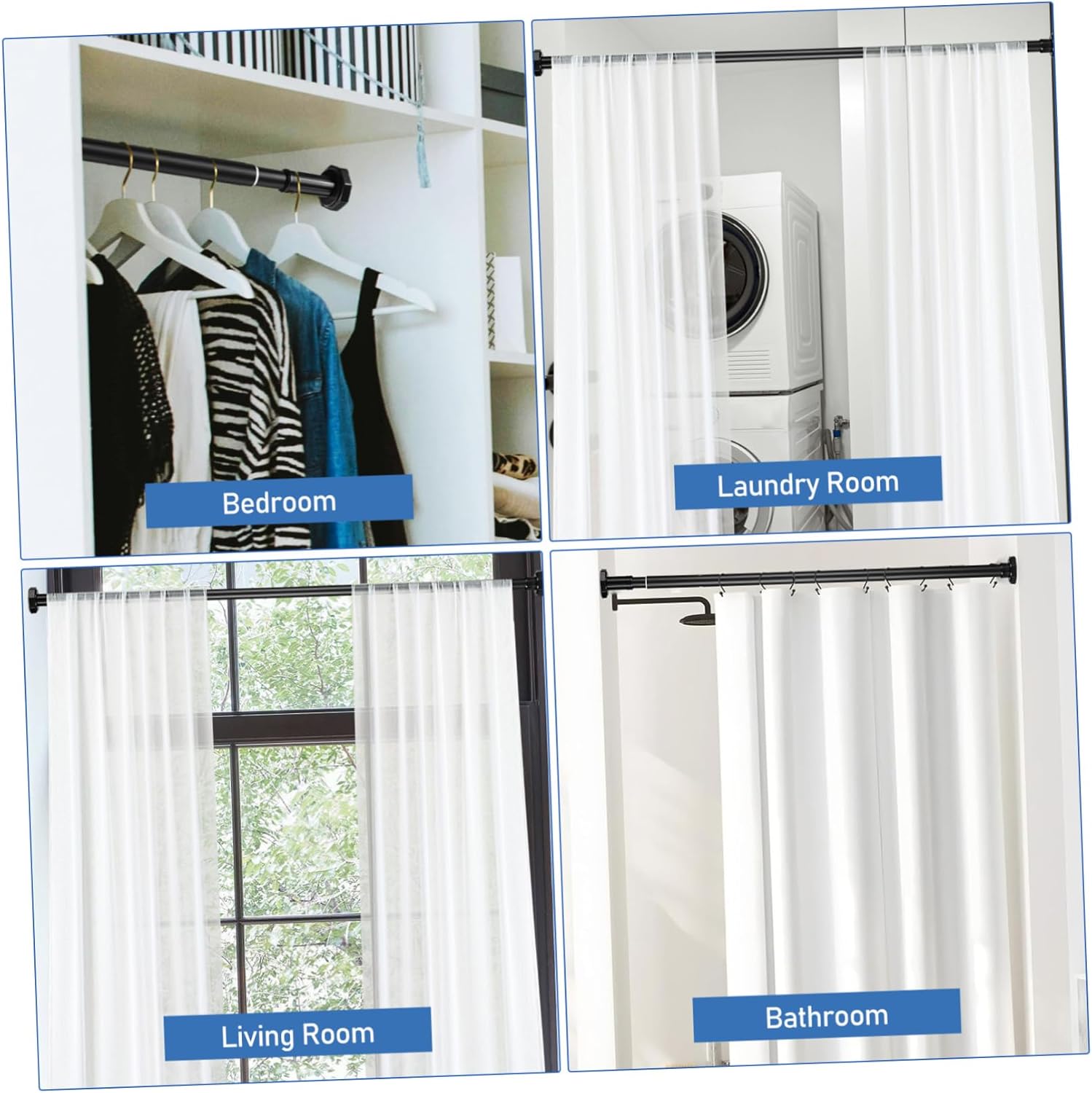Extendable Tension Curtain Rod for Indoor Use Adjustable No-drill Clothes Drying Pole Heavy-duty Shower Curtain Holder Versatile