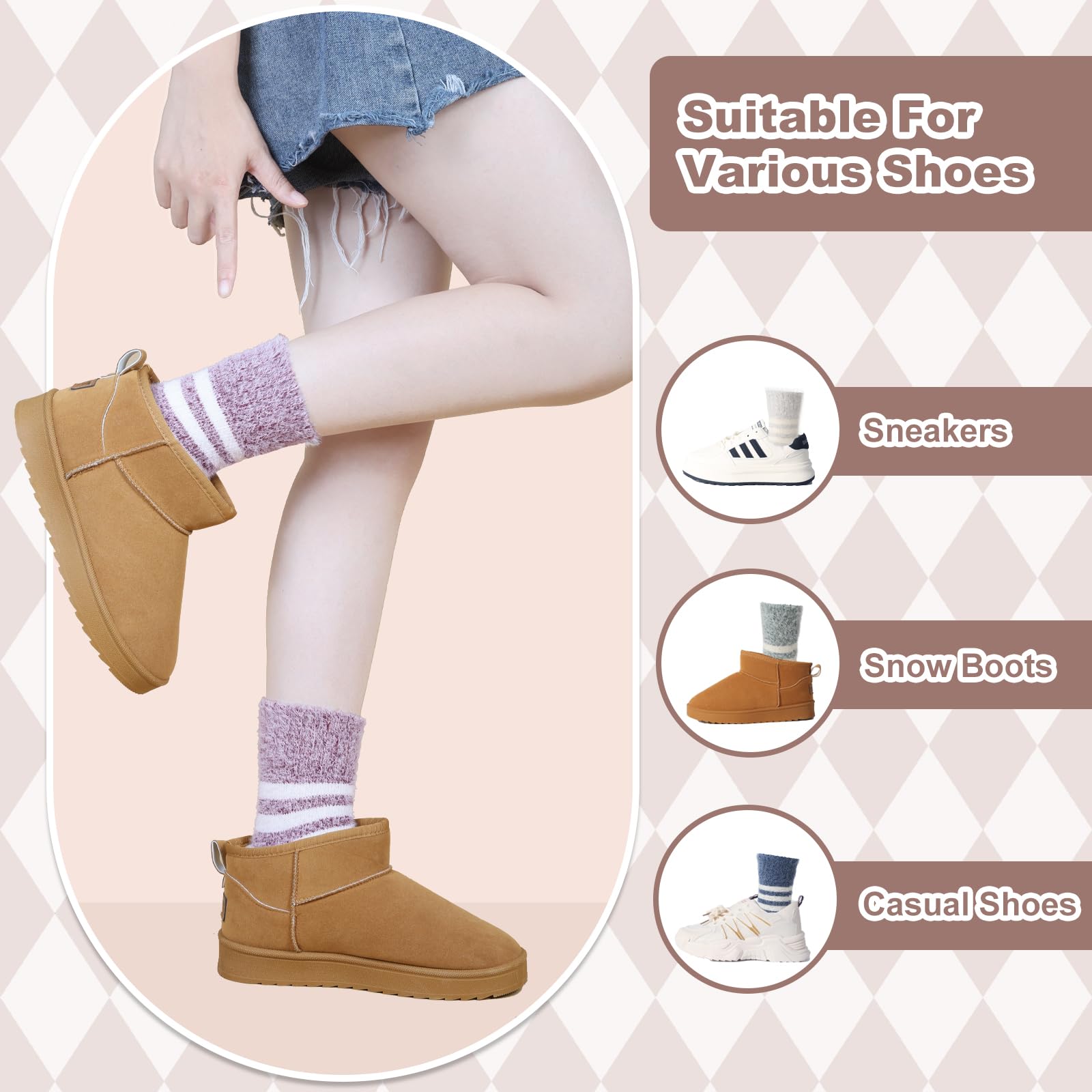 SISOSOCK Fuzzy Socks for Women Cute Cat Paw 5 Pairs Winter Fluffy Cozy Plush Slipper Socks With Gift Box for Women Girls Gifts: 5 Dm-stripde-1