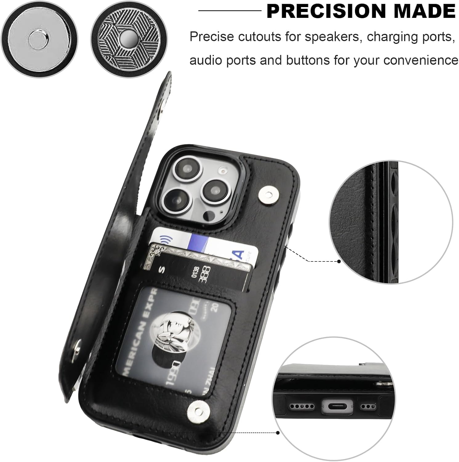 ONETOP Compatible with iPhone 16 Pro Wallet Case with Card Holder, PU Leather Kickstand Card Slots Case, Double Magnetic Clasp and Durable Shockproof Cover 6.3 Inch (Black) - Image 7