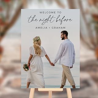 Minimalist The Night Before Rehearsal Dinner Welcome Sign, Custom Wedding Rehearsal Dinner Sign With Photo, Elegant Wedding Decor, The Night Before Weddings Welcome Signs, Modern Event Decoration-12