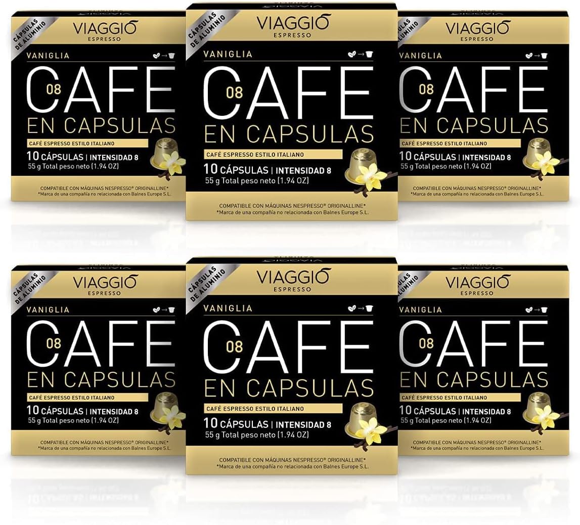 Viaggio Espresso - Single Serve Flavoured Coffee Pods - Aluminium Coffee Capsules Compatible with Nespresso Machine - Vanilla Flavour (60 capsules)