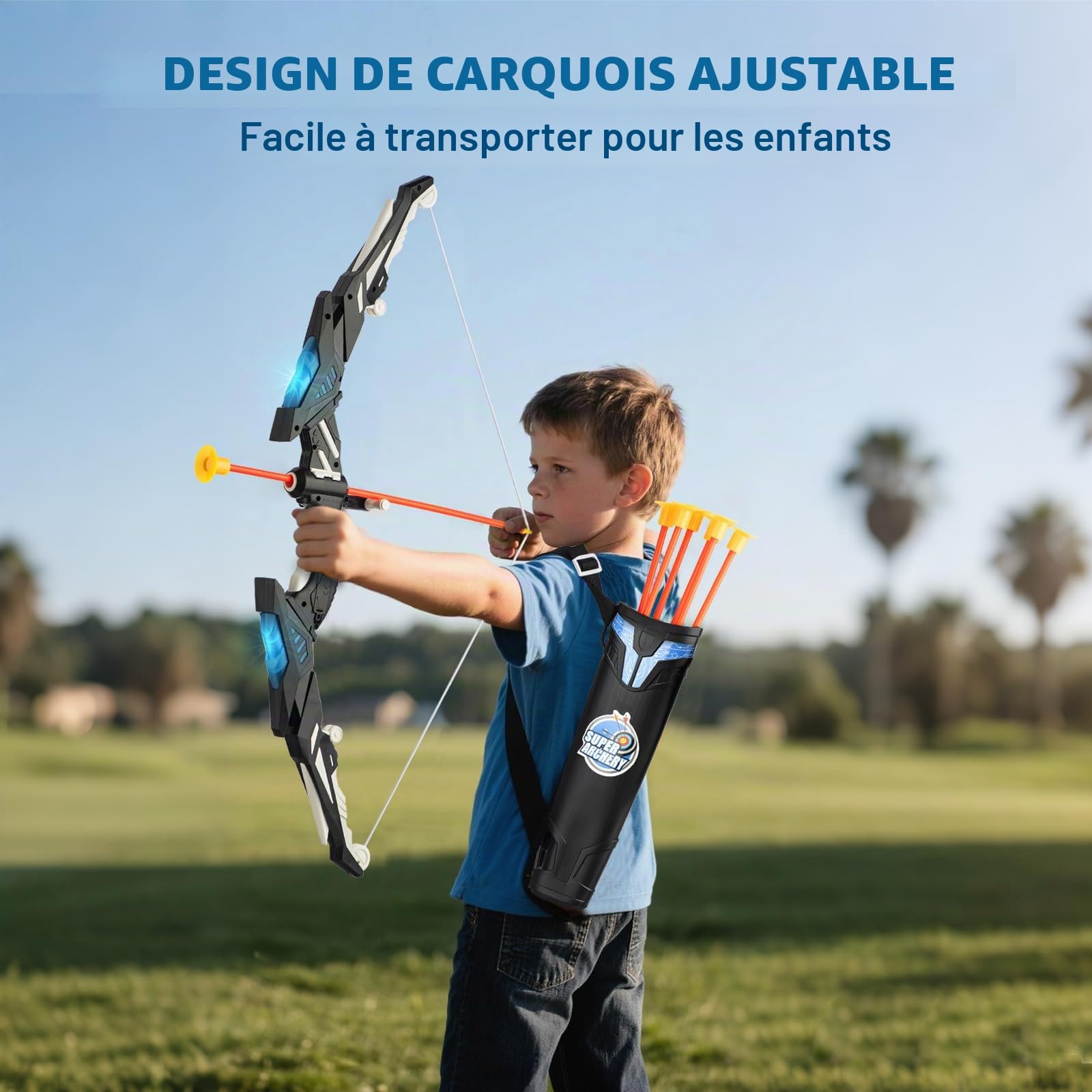 VROGTIK Kit de tir à l'arc à LED avec arc et flèches pour enfants de 4 à 12 ans, jouet de sport de plein air, garçons et filles