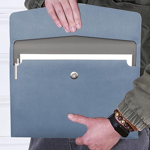 Vista 29 de VANRA 1 carpeta de cuero sintético para archivar documentos A4, organizador de documentos, portafolio de cuero con cierre magnético (marrón)