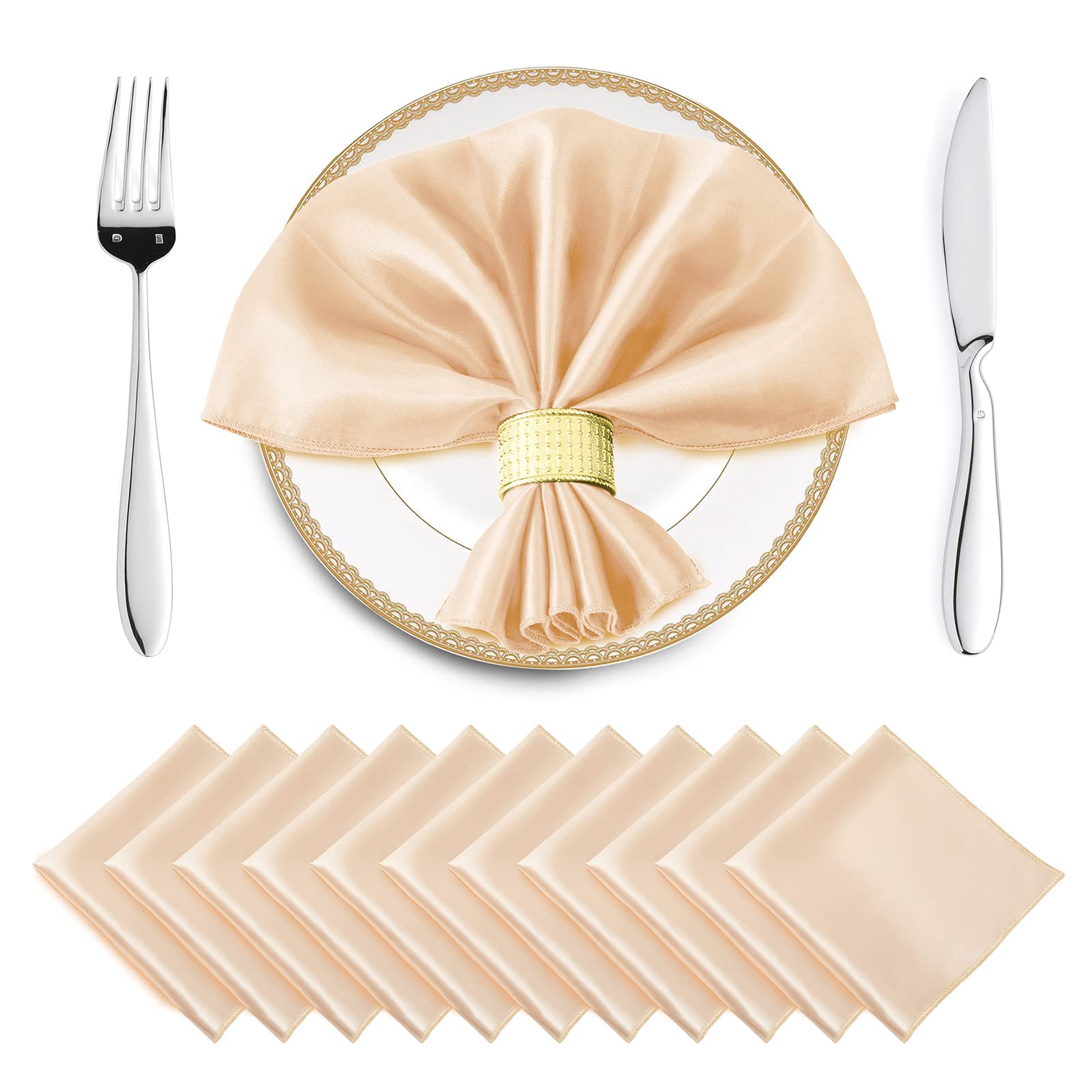 Horbaunal Satin-Servietten, weiche quadratische Servietten, seidige Stoffservietten zur Tischdekoration für Hochzeiten, Bankette, Feste, 43 x 43 cm, 16er-Pack, Pfirsichfarben