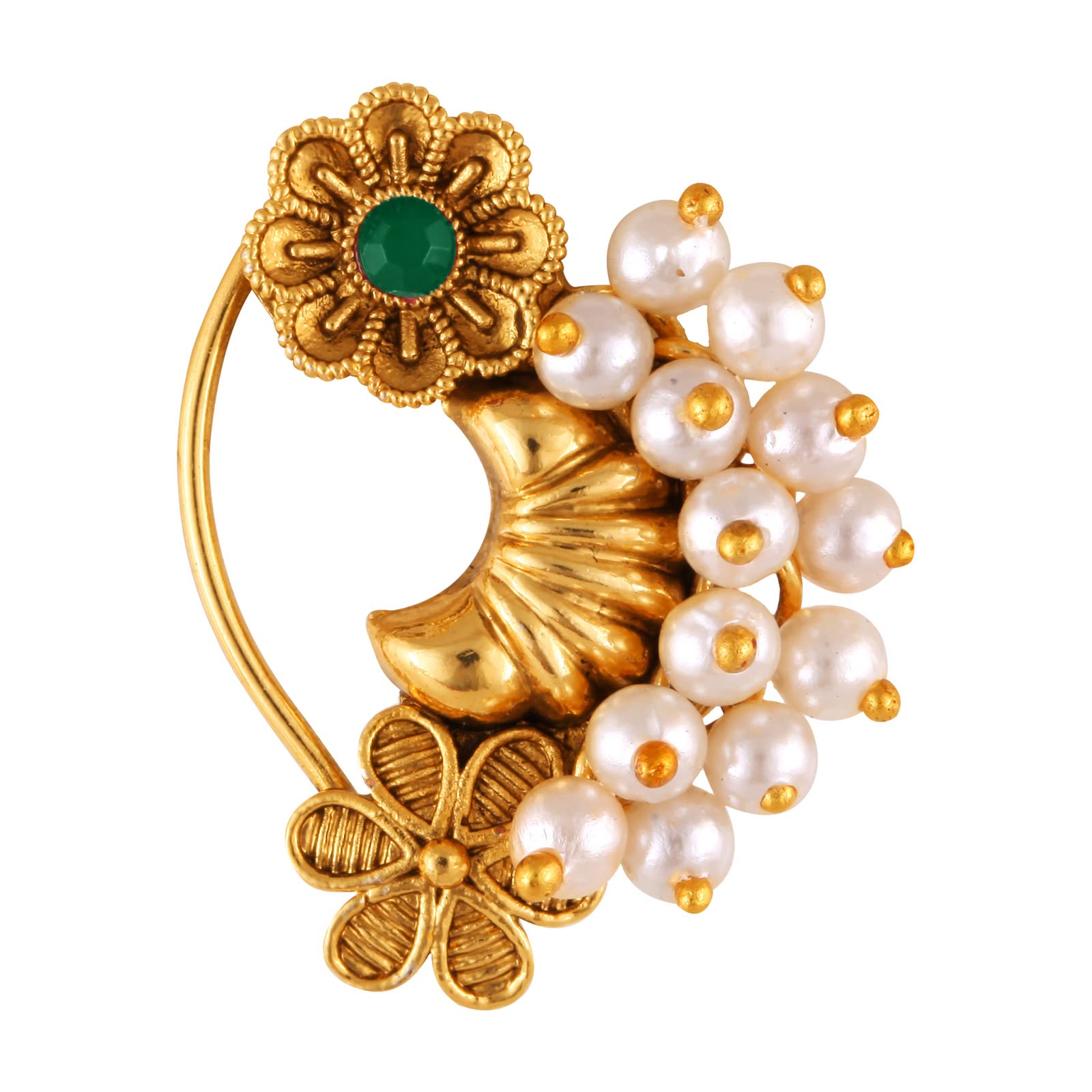 Vighnaharta Gold Plated with Pearl Alloy and Artificial stone Non Piercing Maharashtrian Nath Nathiya./ Nose Pin valentine day gift valentineday gift for her gift for him gift for women gift for women {VFJ1179NTH-Press-Green }-image-47