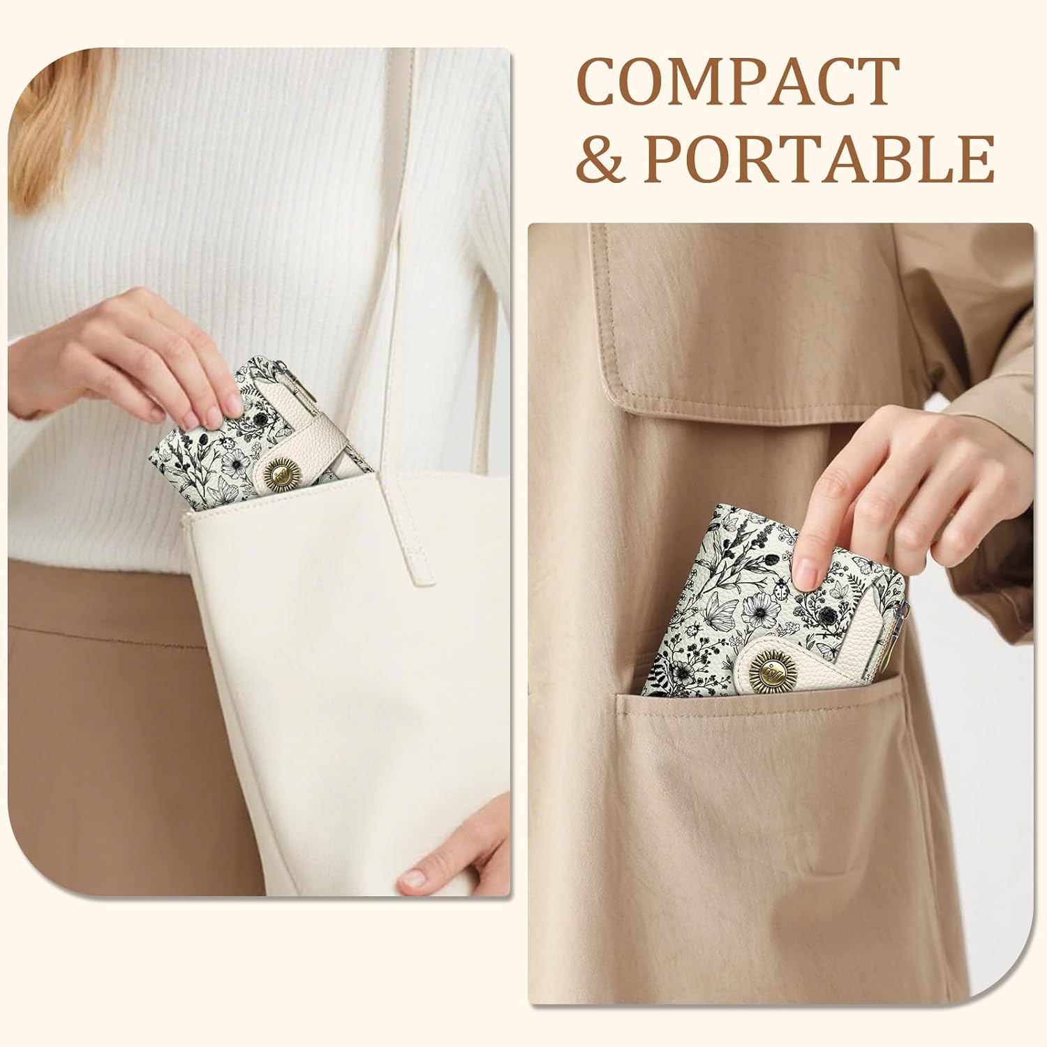 Flowers Floral Small Wallet Women RFID Blocking Bifold, Credit Card Holder, Zipper Coin Pocket, PU Leather, Compact, Travel, 4 ID Window, 14 Card Slots, Cash Purse, Ladies Woman Female Girls - Image 6