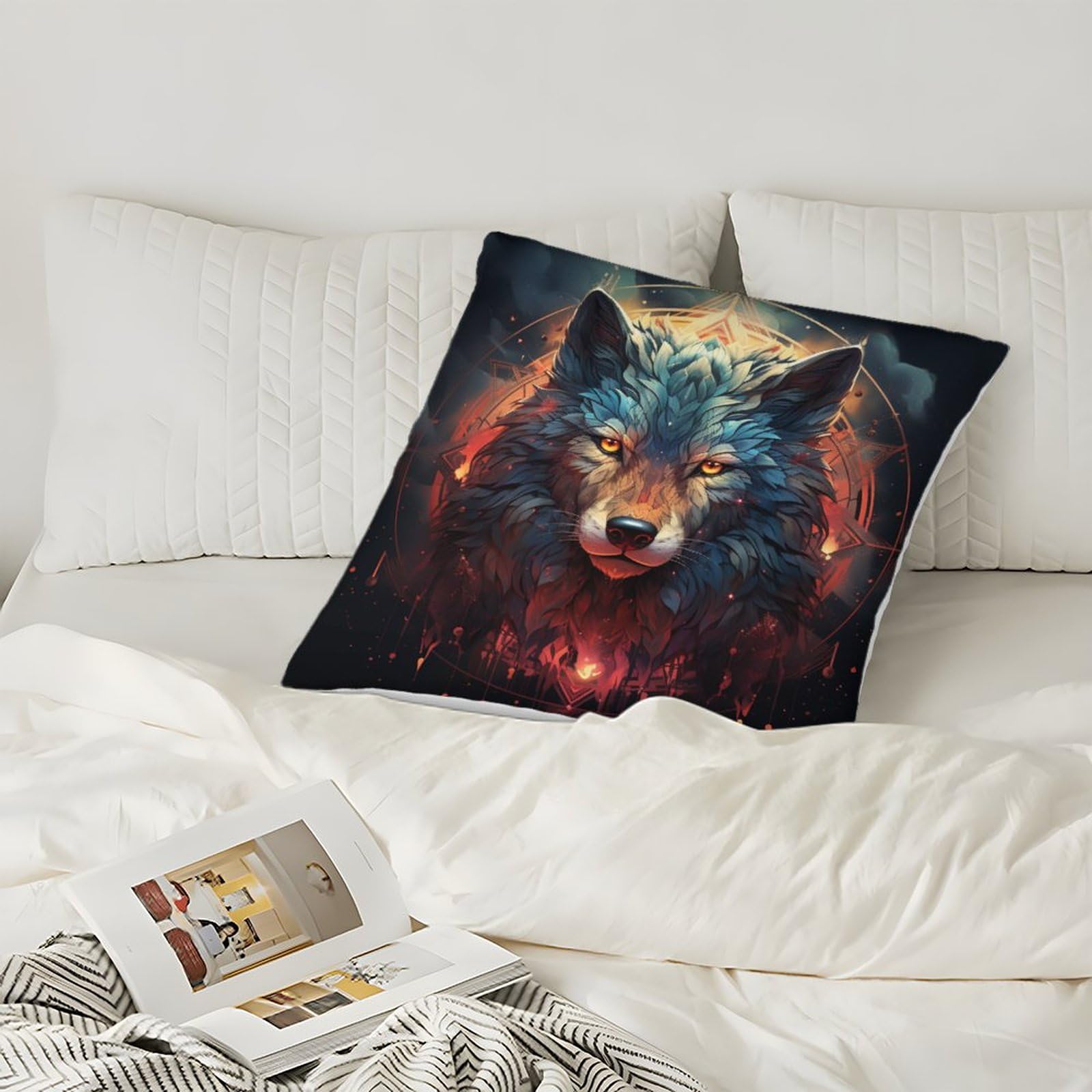 Federe Cuscino 3D Con Lupo – Set Da 2, 50x50 Cm, Morbido Poliestere, Cerniera Nascosta E Design Vivido