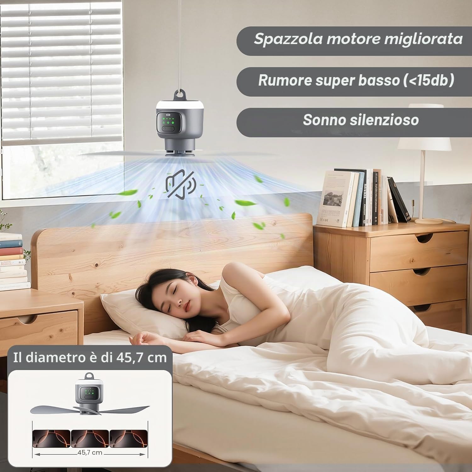 Ventilatore da soffitto a energia solare con illuminazione, ventilatore a LED con lampada da soffitto, dimmerabile, luce ventilatore con telecomando, gancio di sospensione, lampada da soffitto