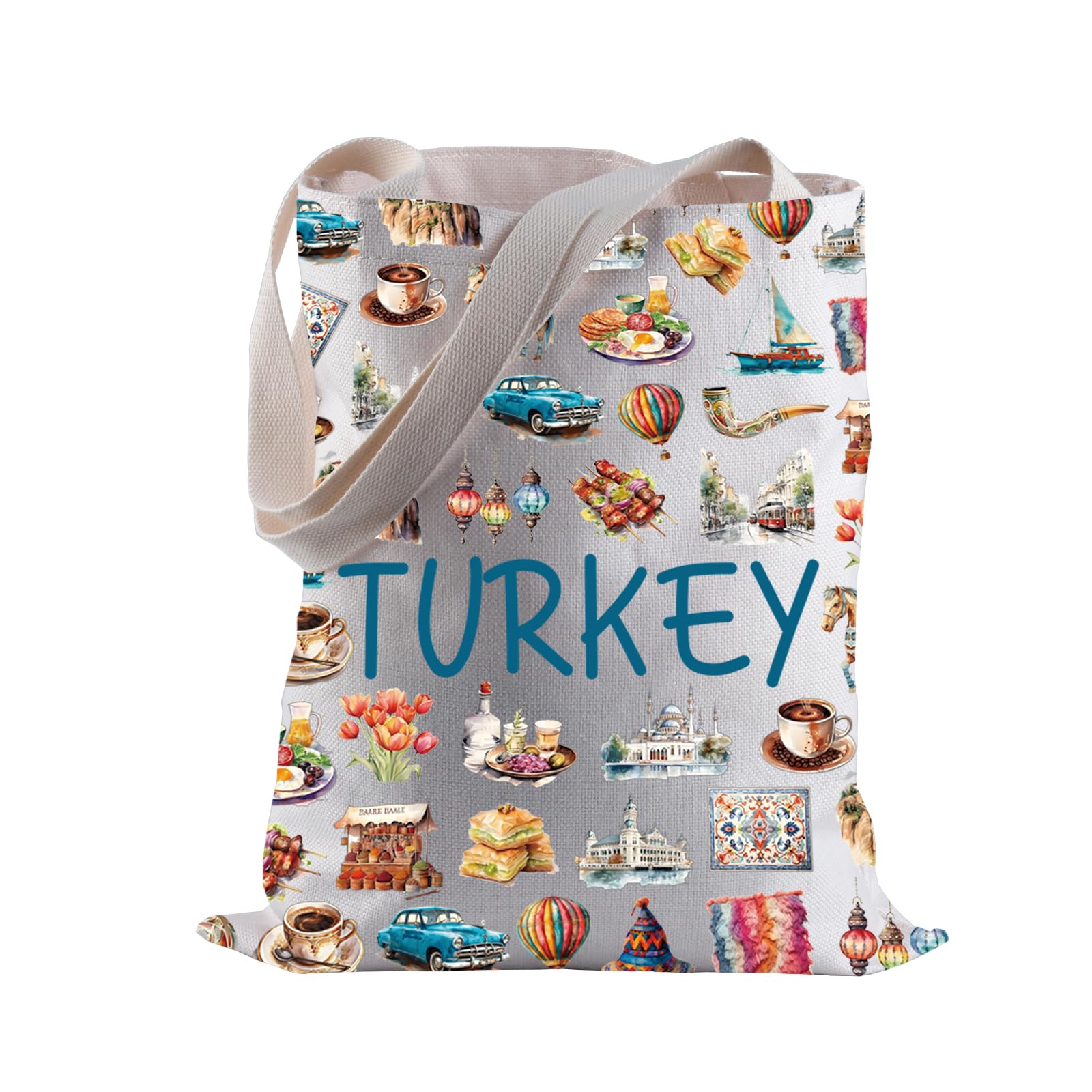BLUPARK Turkey Shopping Bag Turkey Travel GiftTurkey Vacation Tote Bag Moving to Turkey Gift Turkey Food Lovers Gift