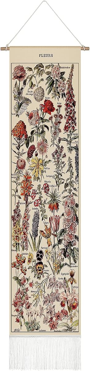 Tegeme Vintage Tapestry 52'' x 13'' Long Vertical Wall Hanging (Flower) | Vintage Tapestry,Long Vertical Wall Hanging, Botanical Tassel , Boho Tapestry for Bedroom Living Room Home Decoration