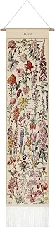 Tegeme Vintage Flower Tapestry 52x13 Inch Vertical Wall Hanging with Tassels - Botanical Home Decor for Bedroom Living Room