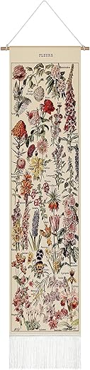 Tegeme Vintage Tapestry 52 x 13 Inch, Long Vertical Wall Hanging Reference Illustrative Botanical Tassel Tapestry for Bedroom Living Room Home Decoration(Flower)