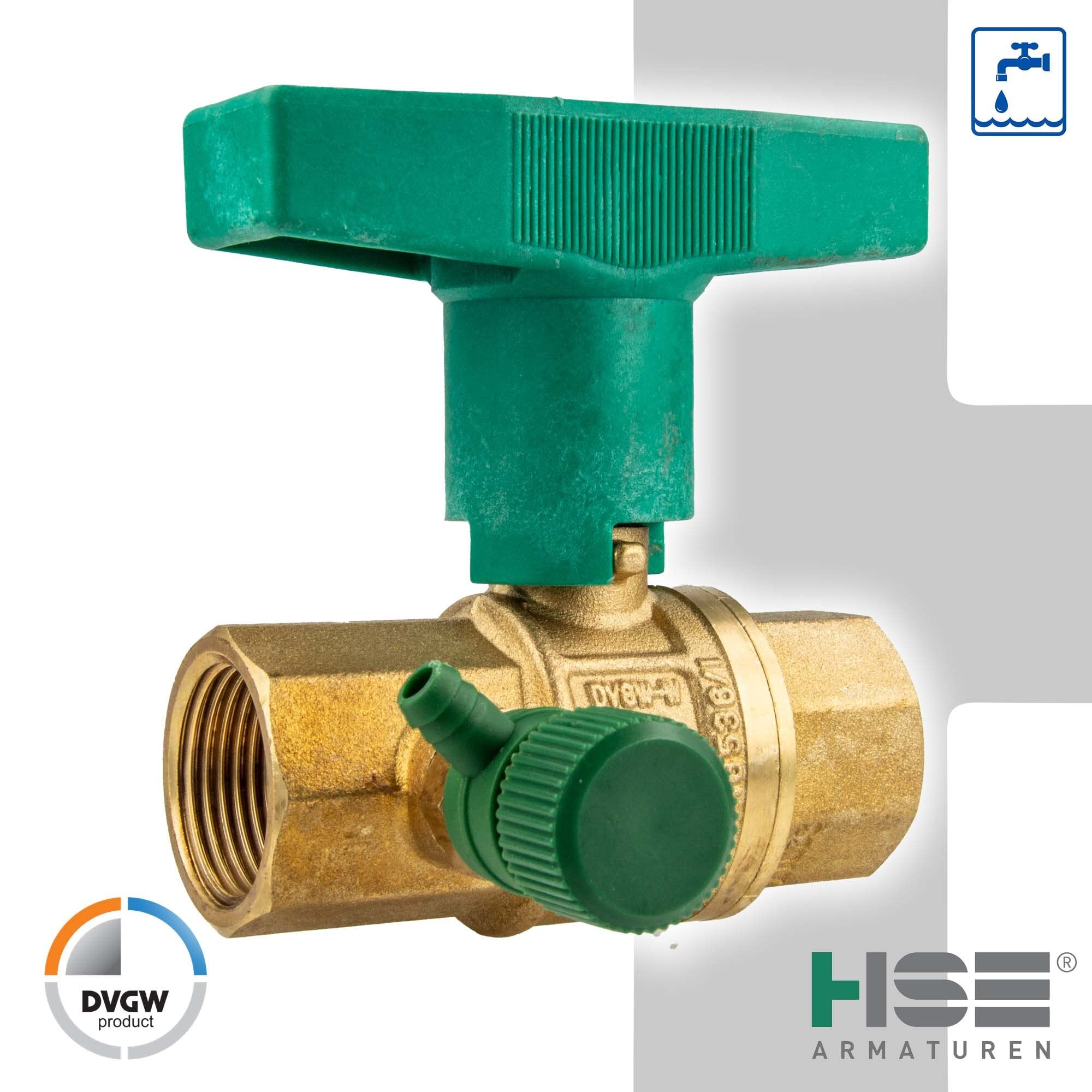 Hermann Schmidt UNIWATER DVGW Kugelhahn 1 Zoll IG (DN 25) mit Entleerung mit ISO-T-Griff, Typ 1469