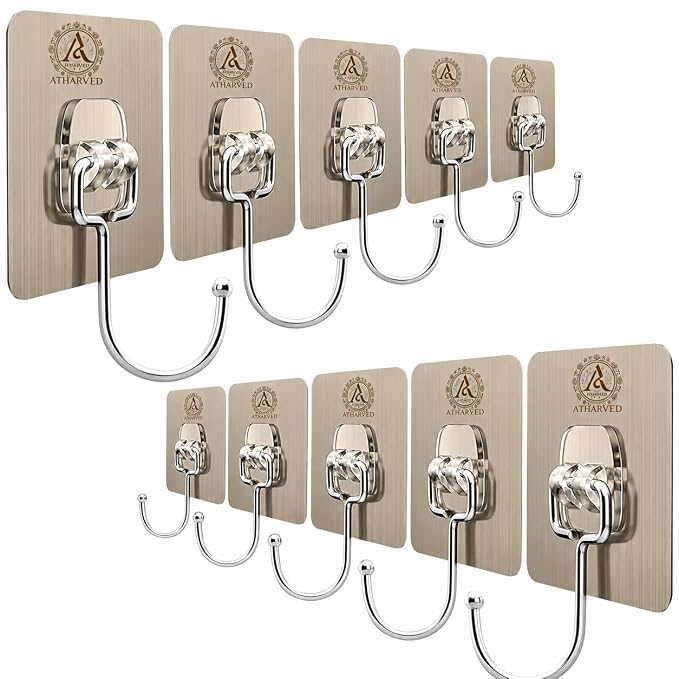 10 PCS Large Adhesive Hooks for Wall Heavy Duty Waterproof Wall Hooks for Hanger Hooks, Stainless Steel Towel and Coats Wall Hook to Use Inside Kitchen, Bathroom, Home and Office