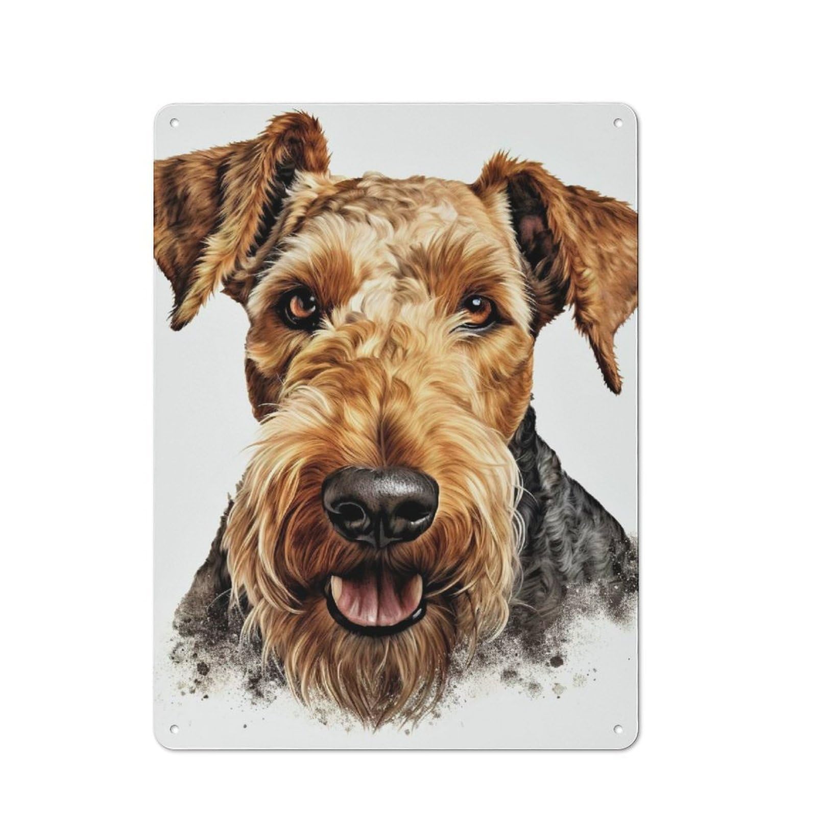Junmoney Airedale Terrier Portrait Printed Metal Sign 40X30cm For Hobby Room Or Studio, Gift Idea At Christmas For Creative Interior Collectors