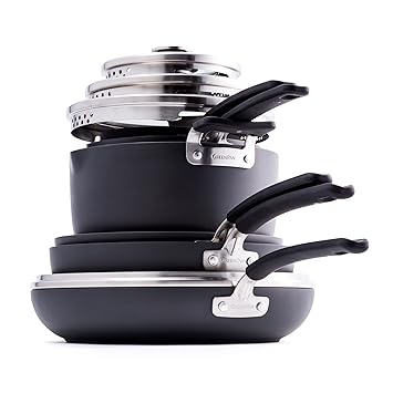 GreenPan CC002120-001 Levels Stackable HA Cookware Set, 11pc, Black