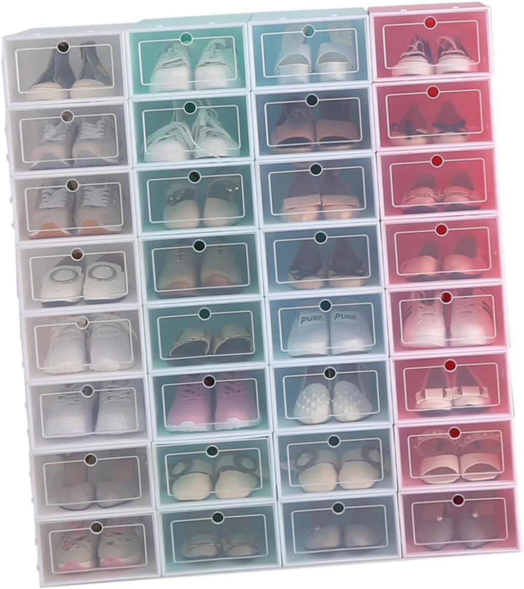 6PCS Transparent Stackable Shoe Storage Boxes Large Blue Thickened Plastic Organizer Bins with Doors for Closet Entryway and Shelf Space Saving