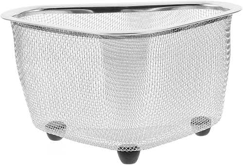 Hemoton Colador de fregadero de acero inoxidable,Cesta de malla de esquina de fregadero triangular,Cesta de almacenamiento de esquina del