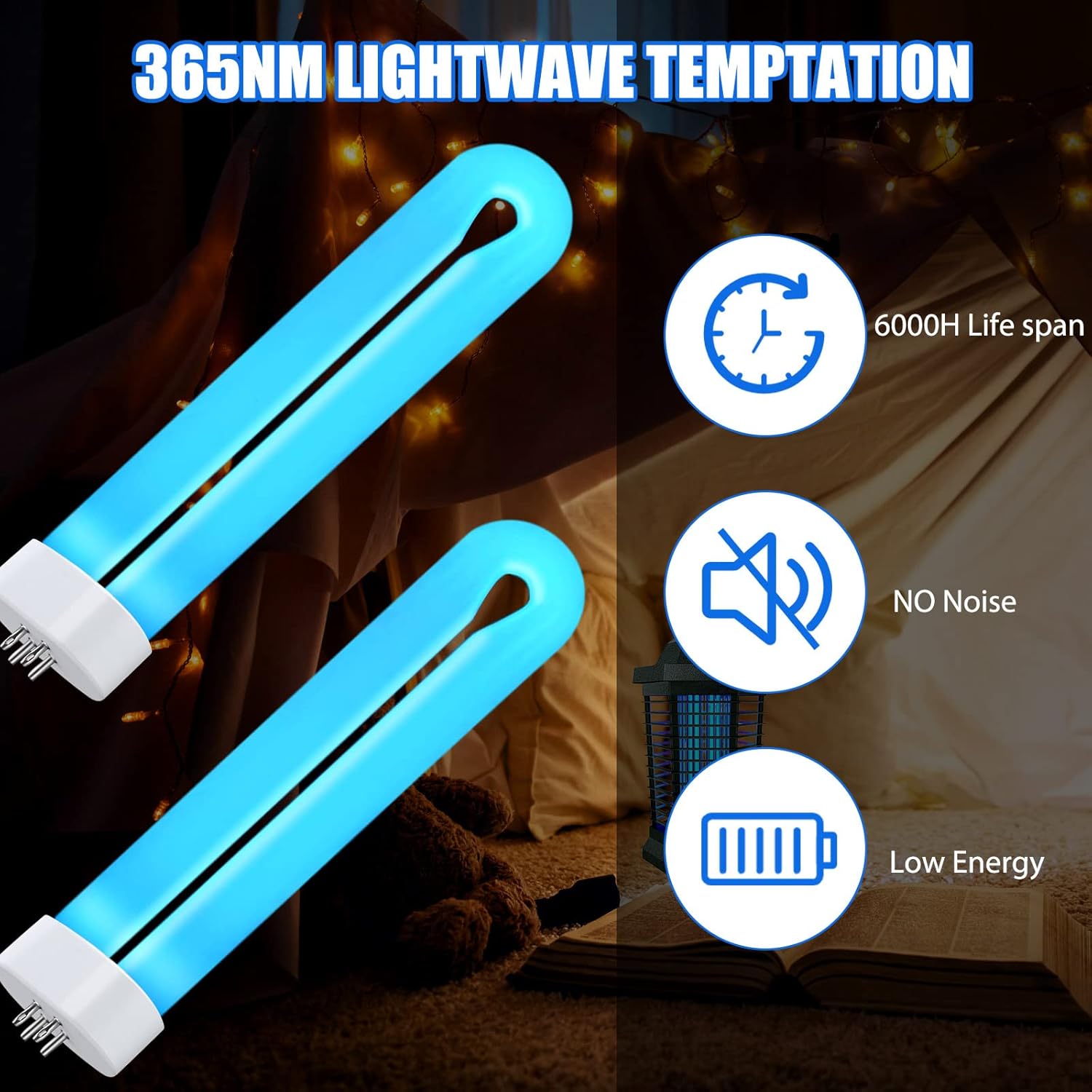 Zapper Light Bug Zapper Replacement Bulbs Insect Attracting Lamp FUL15W BL U Shaped Twin Tube Fluorescent UV Lamp 7.56 x 1.80 x 0.93 inch (White,4 Pieces)