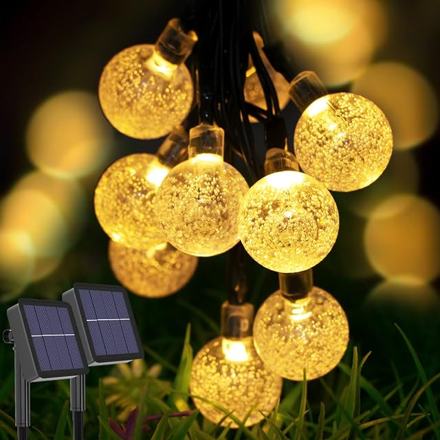 [2 Pack]Solar String Lights Outdoor, Kolpop 4.5M 30LED Solar Powered Garden Lights Waterproof Crystal Ball Fairy Lights with 8 Modes for Christmas Patio Yard Home Wedding Party Decoration (Warm White)
