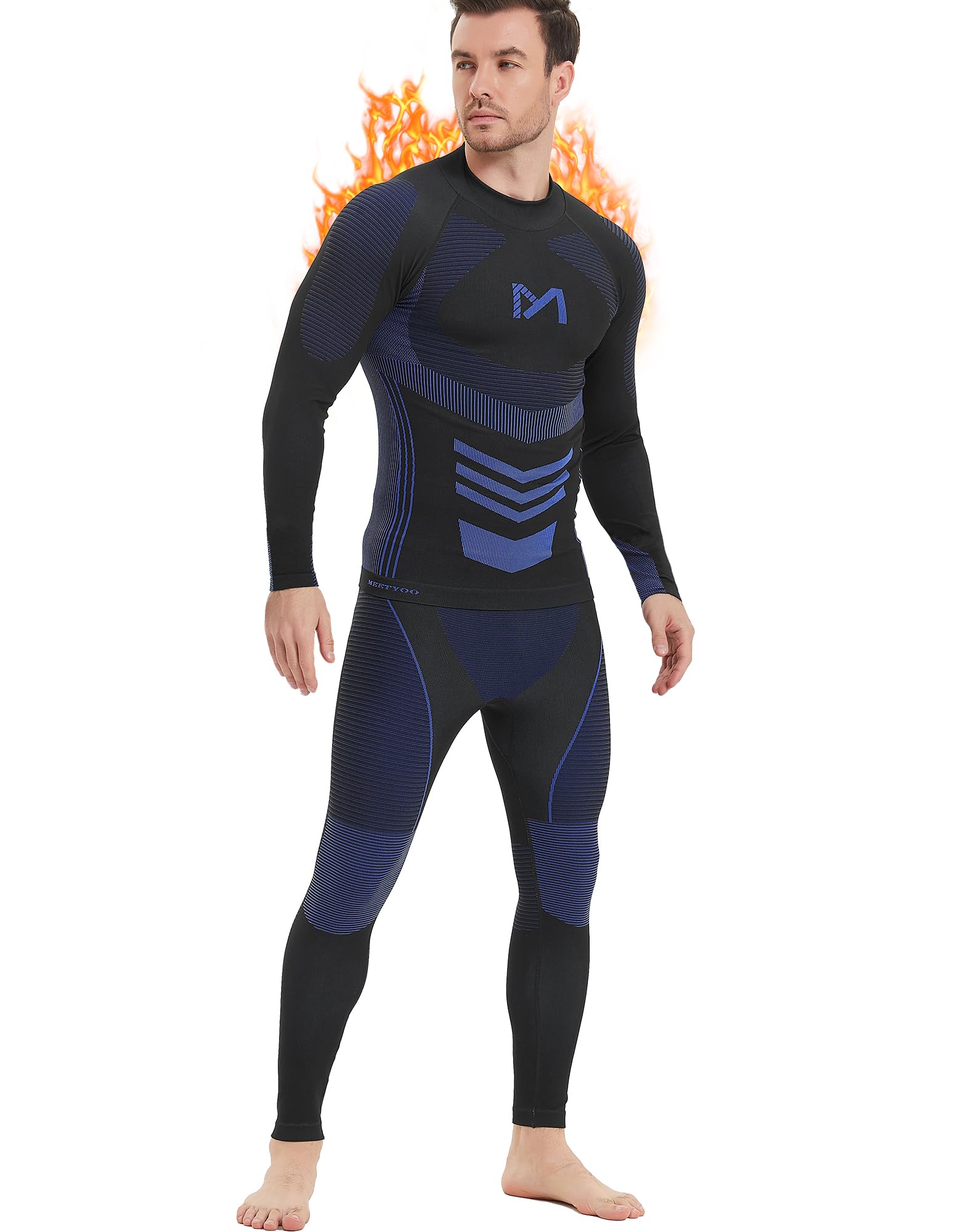 MEETYOO Men's Thermal Underwear Set, Wicking Long Johns Quick Dry Base Layer Sport Compression Suit for Workout Skiing Running Hiking