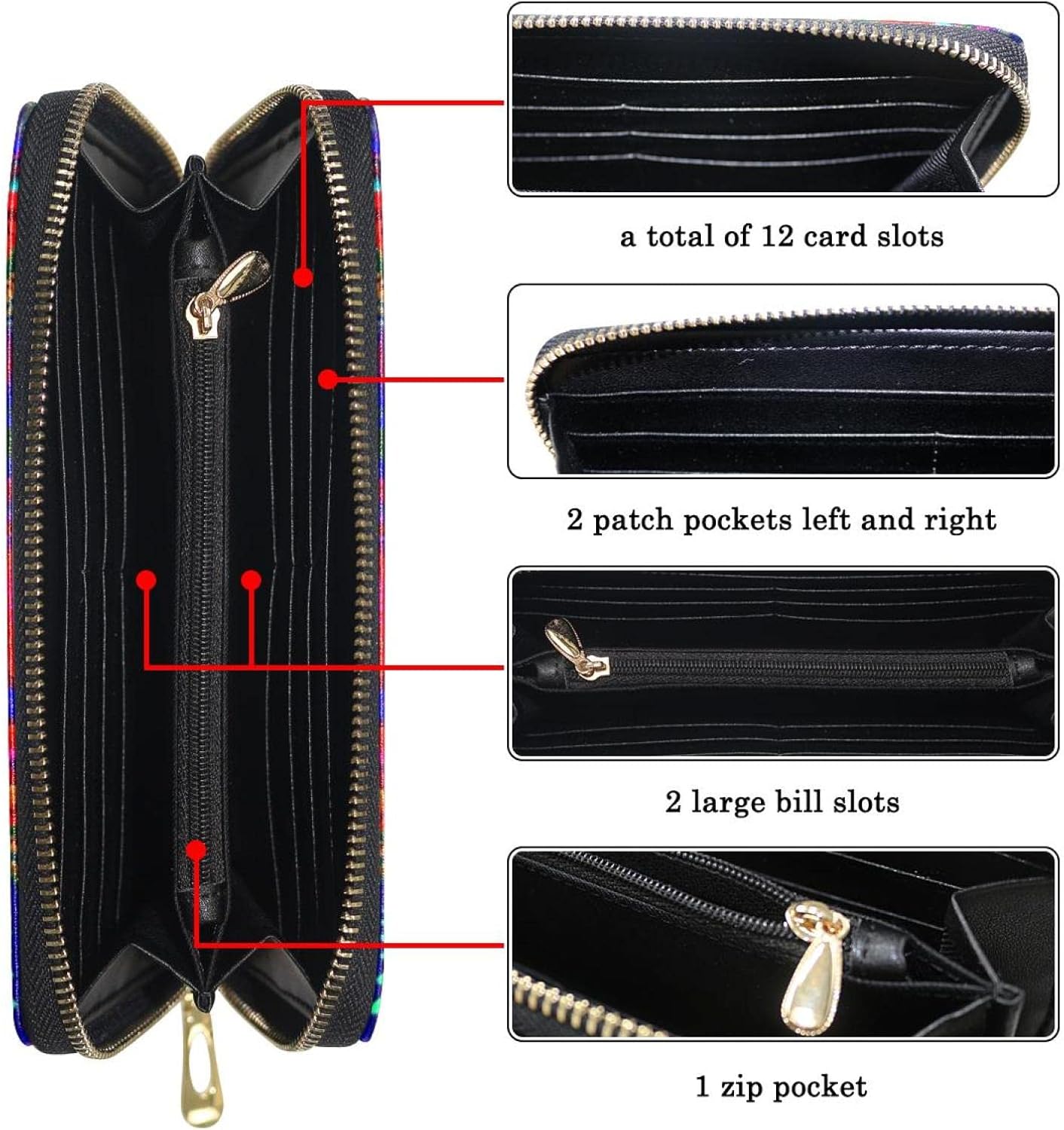 [WOSHJIUK] ラージ ウォレット PU レザー カード ホルダー,エスニックカラー曼荼羅の花、女性用と男性用の小銭入れ収納