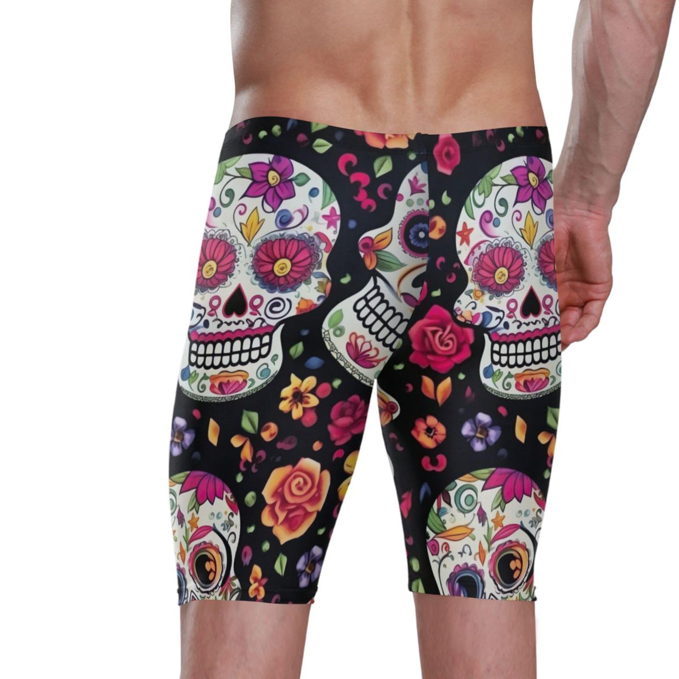 Sugar Skull Skeleton Gothic Flowers Men's Swimsuit Swim Jammers L B0400573