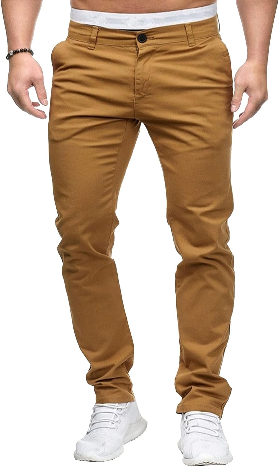 Men's Slim Fit Casual Outdoor Basic Pants Straight Leg Solid Sweatpants Pants Comfort Cotton Work Trousers