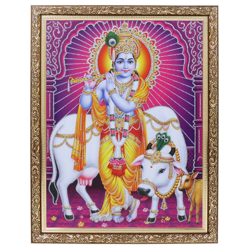 Cadre Krishna zari argent grand format pour illuminer un mur sombre ou un autel