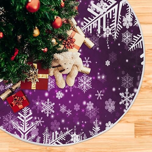 Miniatura 5 de Decoración de falda de árbol de Navidad, copo de nieve morado, tapete de árbol de Navidad de invierno de 35 pulgadas para suministros de fiesta