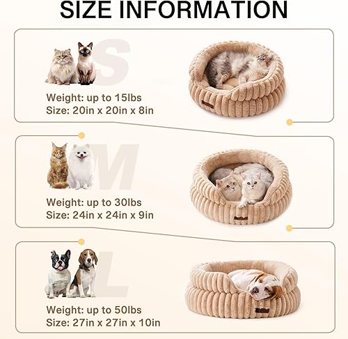 Miniatura 8 de MEWOOFUN Cama lavable para perros pequeños, camas para gatos de interior con parte inferior antideslizante, cama redonda para cachorros y gatitos