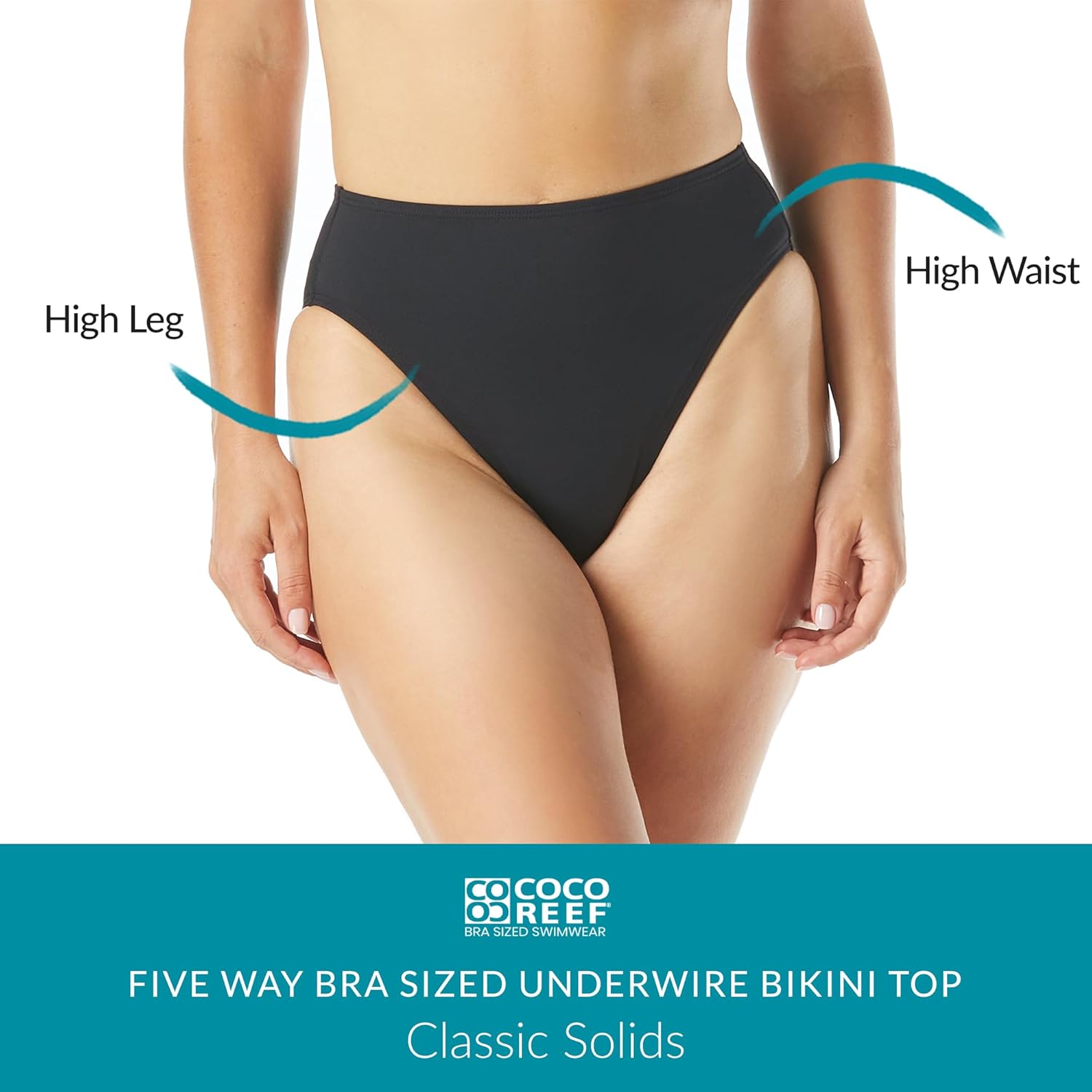 COCO REEF High Esteem High Leg High Waist Bikini Swim Bottom — Tummy Control Swimsuit Bottom