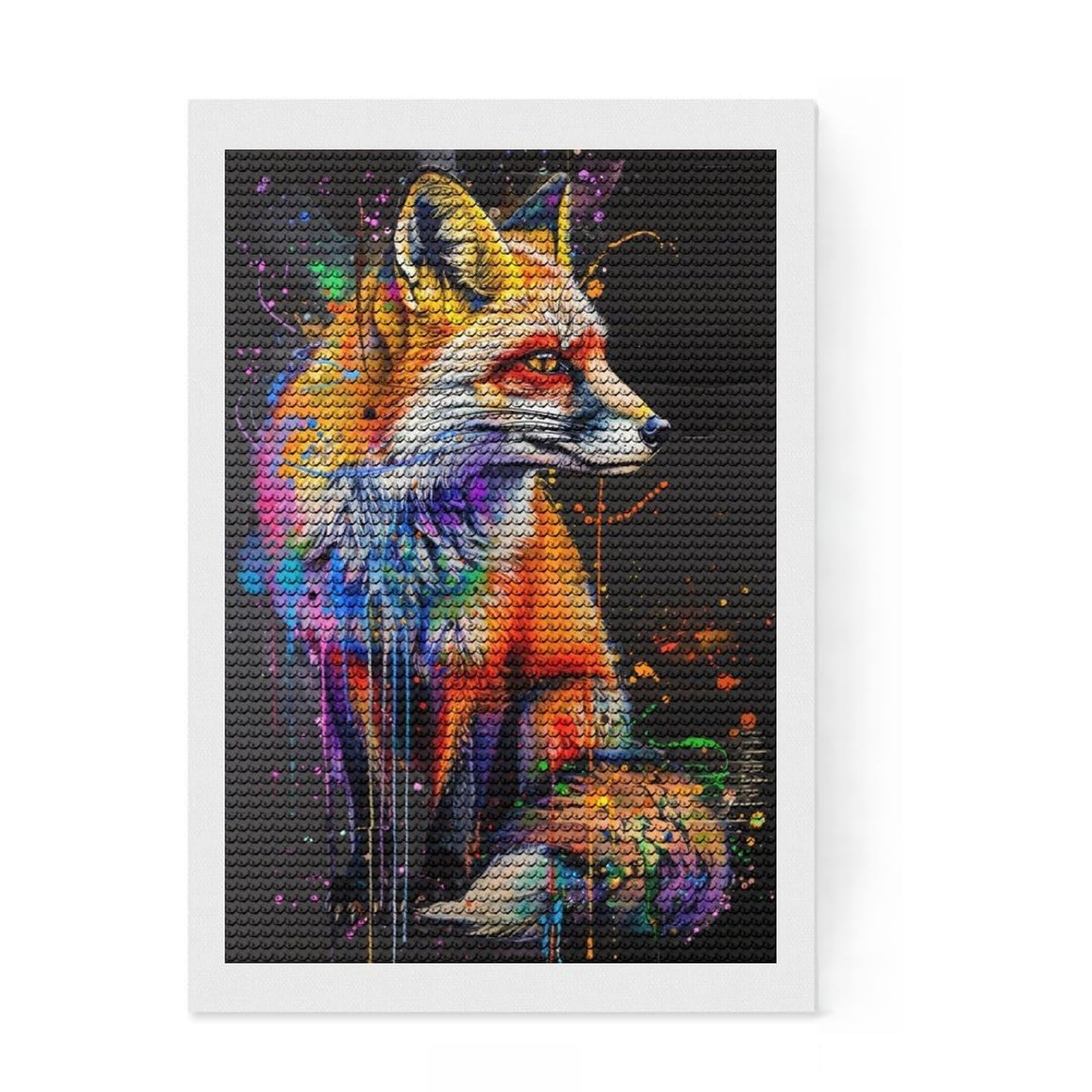 Junmoney Fox Animal Painting Diamond Painting Set 8"x12", Sparkling Round Gems, Satisfying Creative Project, Fun Craft Experience, Office Decor