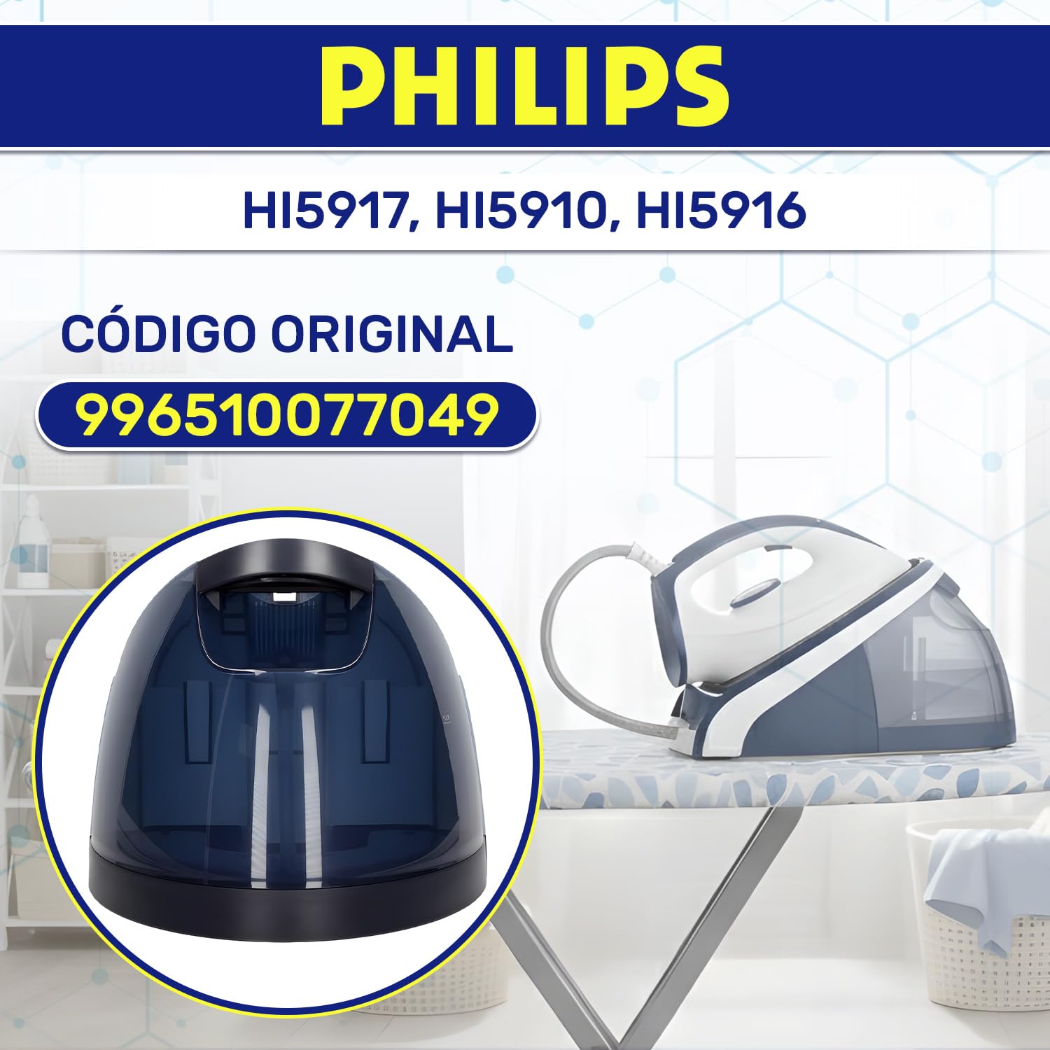 Deposito Agua para Centro de Planchado con Código Original 996510077049 para Philips HI5917 HI5910 HI5916 - MADE IN EU - Garantía de 10 Años - MONTERAL