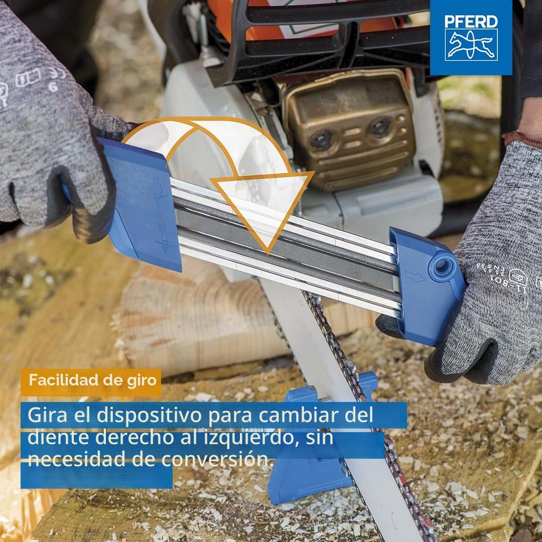 Pferd Afilador de Cadenas de Motosierra Ergonómico Chain Sharp Cs- x -4,8 millimeters, Cambio Fácil con Giro del Aparato, Sin Necesidad de desmontar, en Funda de Plástico