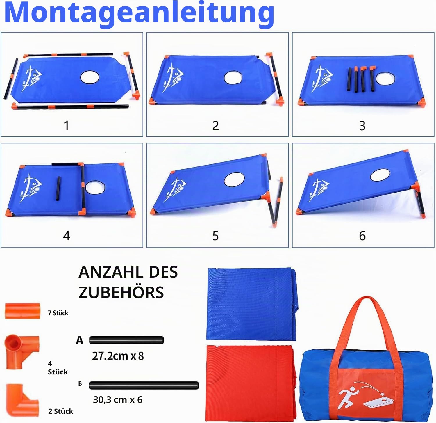 Tragbar Cornhole Spiel Outdoor Cornhole Säckchen mit PVC gerahmt, 8 Bohnensäcke und Tragetasche für Kinder/Erwachsene, Hinterhof, Rasen, Strand Spiele Camping Corn Hole Strandspiele