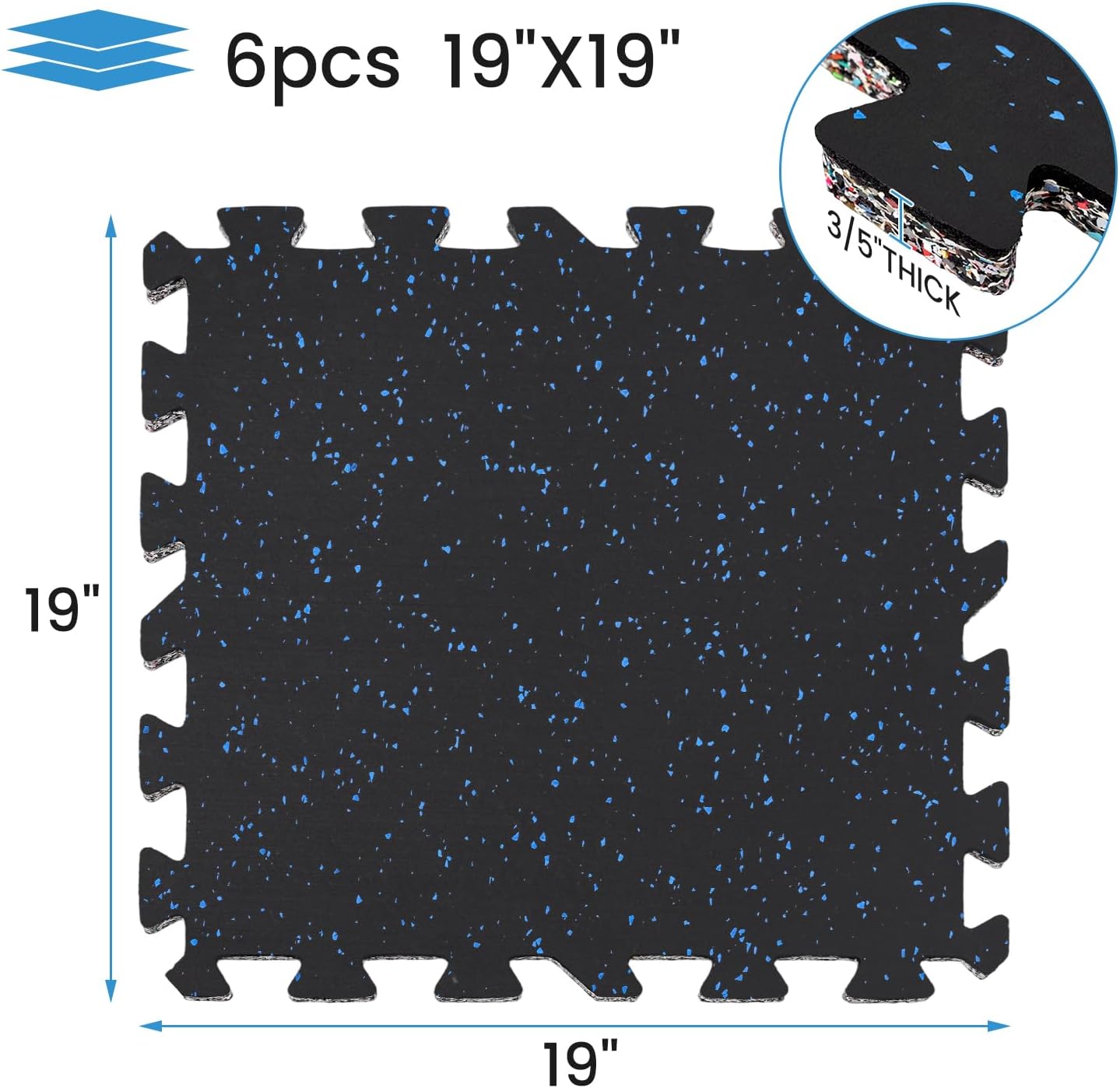 Upgraded 100% Rubber Flooring 0.6in Extra Thick - Interlocking Puzzle Floor Tiles for Home Gym Heavy Workout Equipment - Rubber Floor Tiles Non-Slip - Noise Reduction & Shock Bsorption - 6Pcs