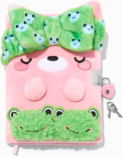 Claire's Sleepy Cat Kids Secret Diary with Lock & 2 Keys Cute Fluffy Plush Journal Girls Notebook Ribbon Bookmark Ruled Paper Ideal for Children's Writing Practice