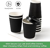 Vista 5 de Paquete de 88 Tazas de café desechables con tapas, 12 onzas, tazas aisladas de pared ondulada con tapas y agitadores, perfectas para bebidas