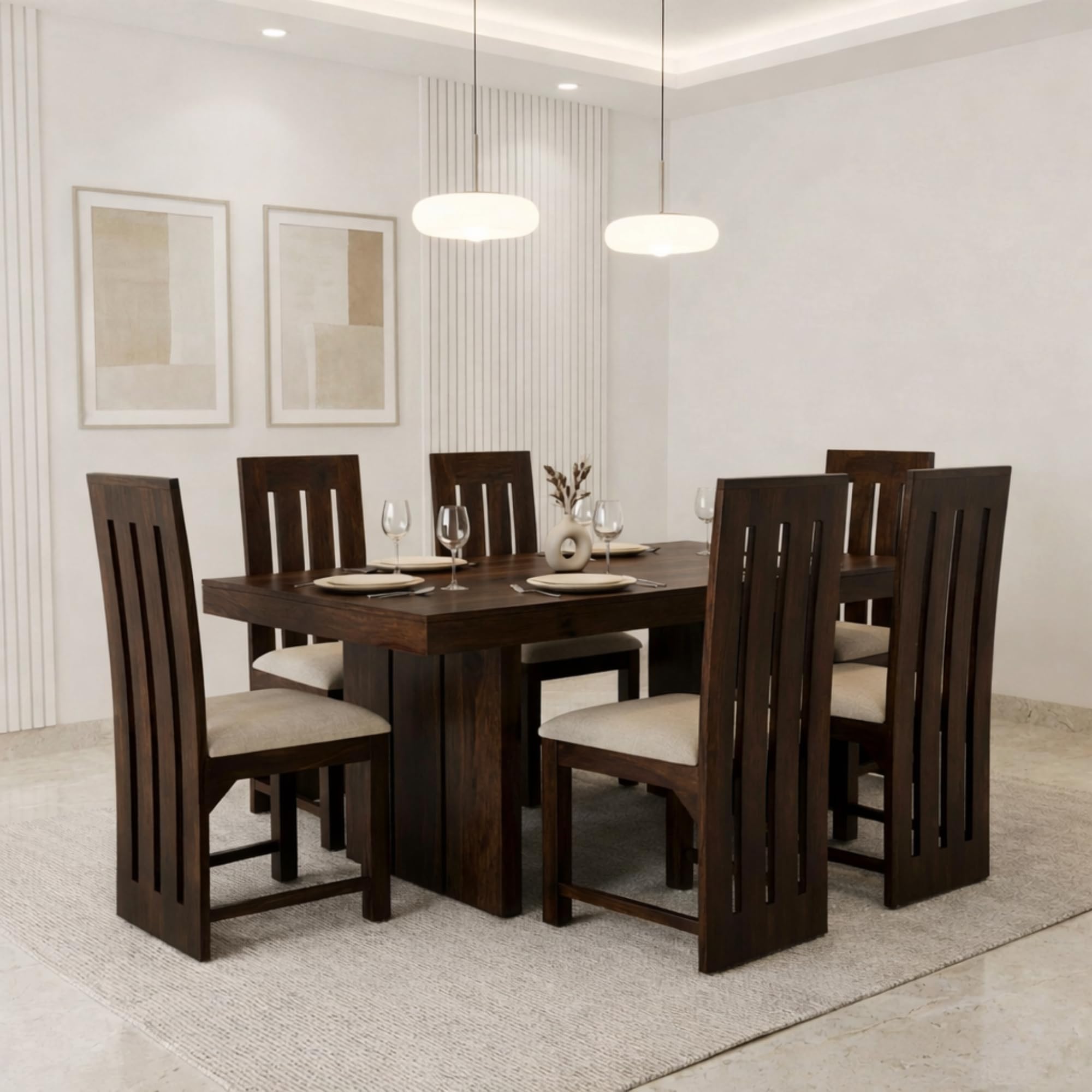 SONA ART & CRAFTS Solid Sheesham Wood 6 Seater Dining Table Set Dining Table with 6 Cushion Chairs Dinner Table Set for Dinning Room Home,Hotel and Office (Dark Walnut)